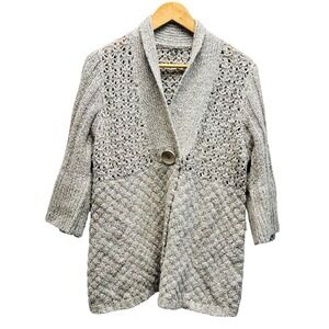 One Girl Who Wool Blend Brown Cardigan Sweater M Button Front Cozy Boho‎ Cottage